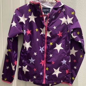 Lands’ End Kids Waterproof Rain Jacket, Medium (8-12), Purple/Stars
